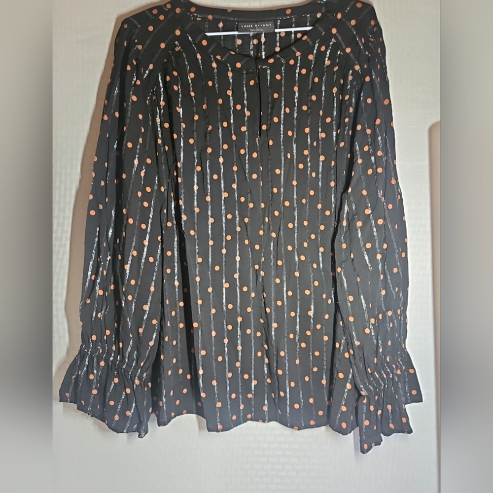Lane Bryant Black and Orange Polka Dot Blouse